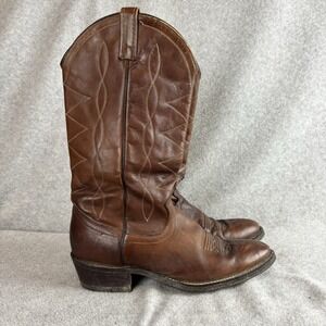 vtg Acme Brown Leather Cowboy Western Boots Men's Size 8.5M Embroirdered Rodeo